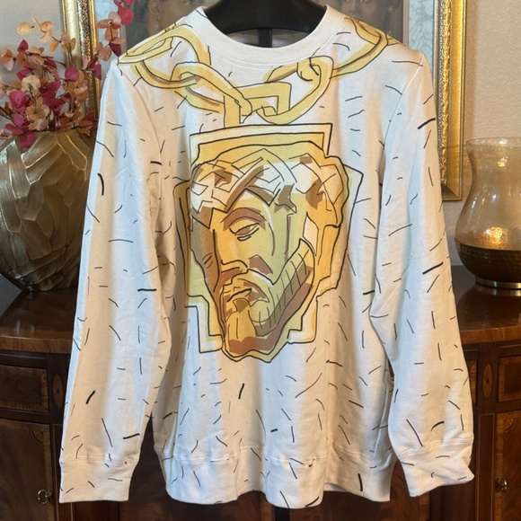 Yellow Hook Yellow Jesus Print Dashed Crewneck Art Sweatshirt - Picture 2 of 6